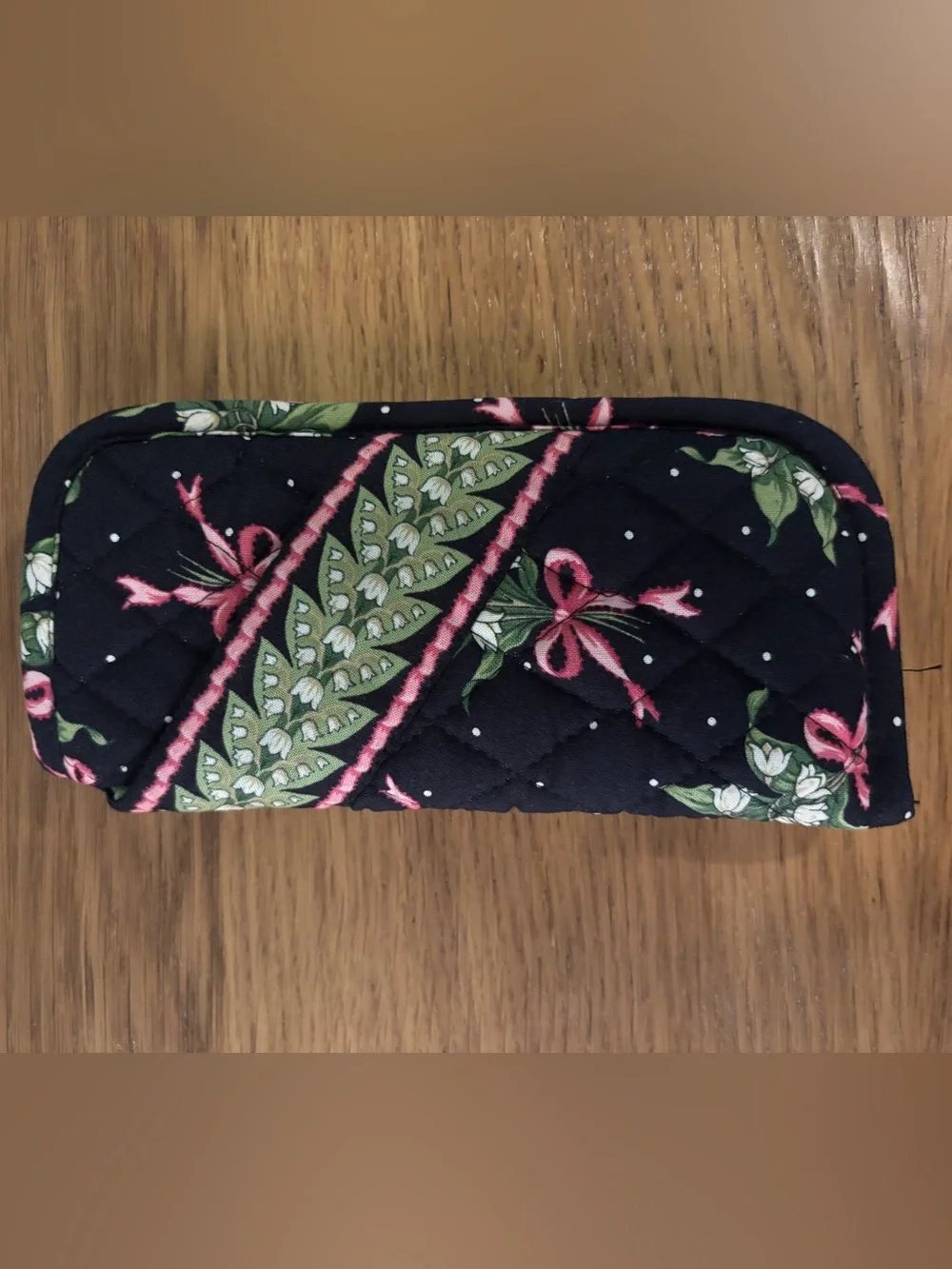 Vera Bradley quilted cotton eyeglasses case in a retired black floral pattern
